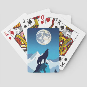 Wolf Howling at the Full Moon Poker Cards