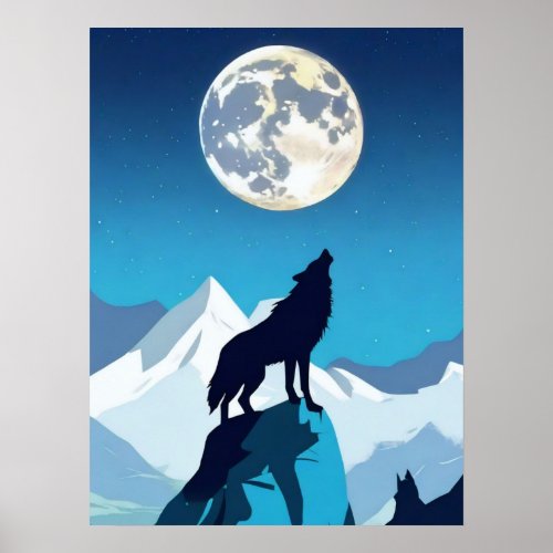 Wolf Howling at the Full Moon Poster