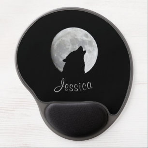 Wolf Howling at The Full Moon, Your Name Gel Mouse Pad