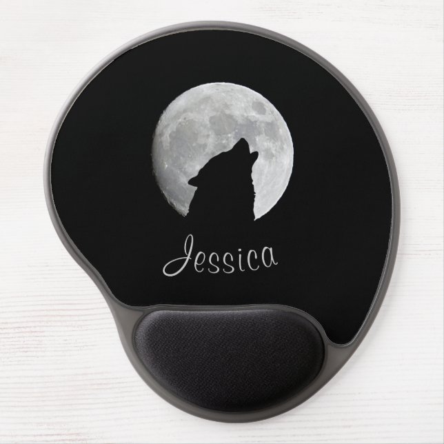 Wolf Howling at The Full Moon, Your Name Gel Mouse Pad (Front)
