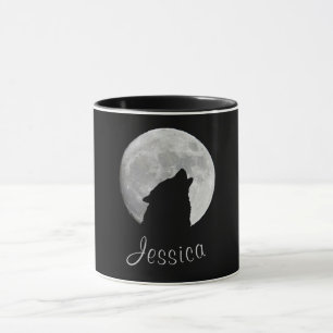Wolf Howling at The Full Moon, Your Name Mug