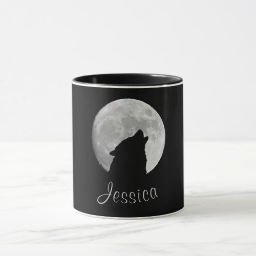 Wolf Howling at The Full Moon Your Name Mug