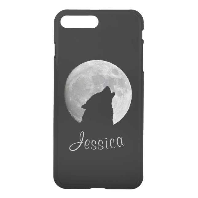 Wolf Howling at The Full Moon, Your Name Uncommon iPhone Case (Back)