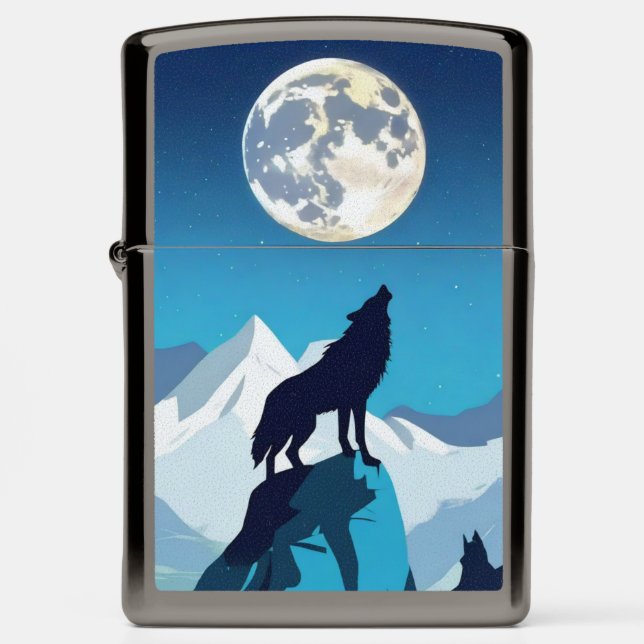 Wolf Howling at the Full Moon Zippo Lighter (Front)