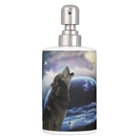 Wolf howling at the moon bathroom set (Front)