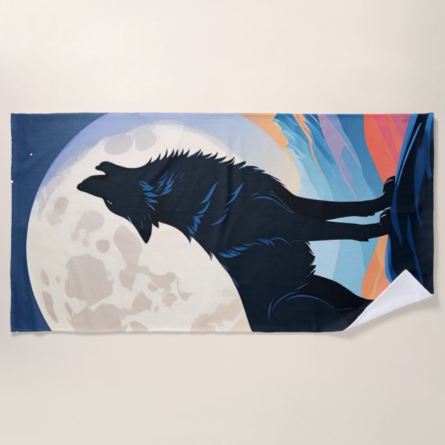 Wolf Howling At The Moon Beach Towel (Front)