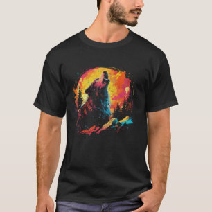 Wolf Howling At The Moon Bright Colorful Night Men T-Shirt