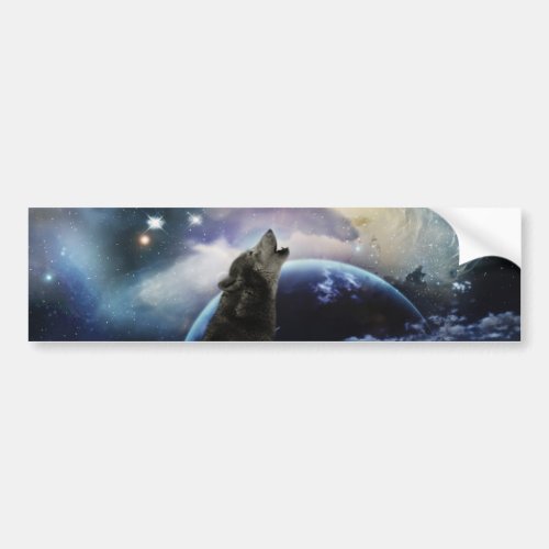 Wolf howling at the moon bumper sticker