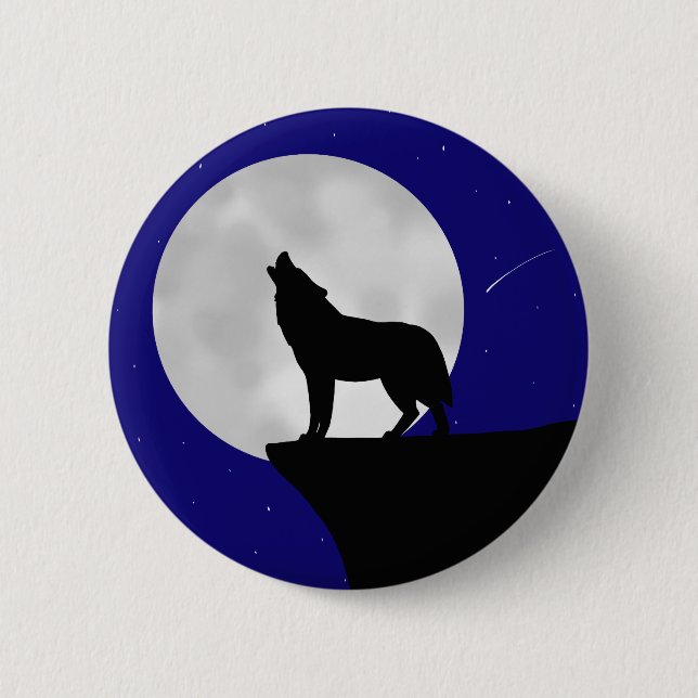 Wolf Howling at the Moon Button (Front)