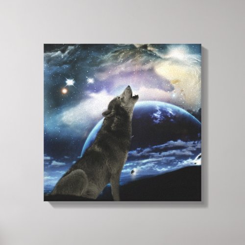 Wolf howling at the moon canvas print