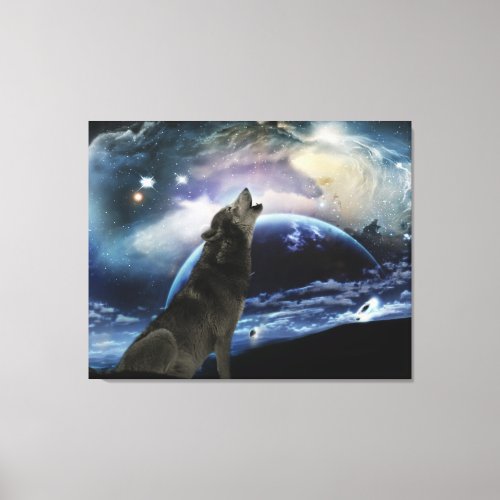 Wolf howling at the moon canvas print