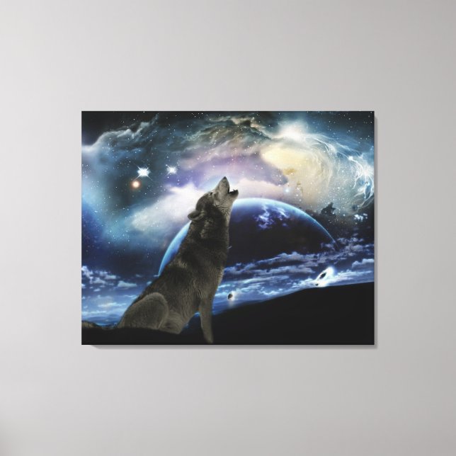 Wolf howling at the moon canvas print (Front)