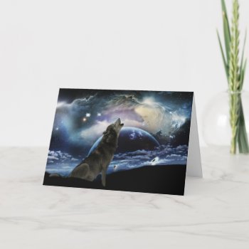 Wolf Howling At The Moon Card by laureenr at Zazzle