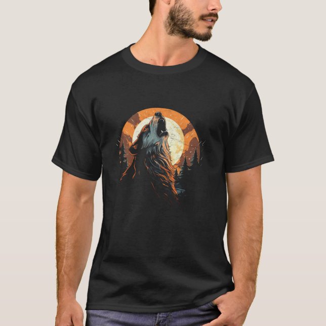 Wolf Howling At The Moon Cartoon Mens National Par T-Shirt (Front)