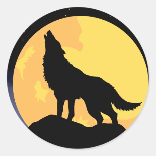 wolf howling at the moon classic round sticker
