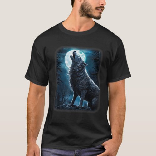 Wolf howling at the Moon Fantasy Art Wildlife