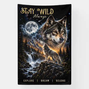 Wolf Howling At the Moon Forest Wildlife Nature Banner