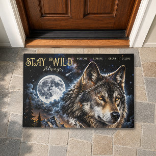 Wolf Howling At the Moon Forest Wildlife Nature Doormat