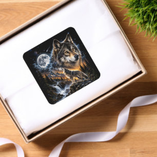 Wolf Howling At the Moon Forest Wildlife Nature Square Sticker