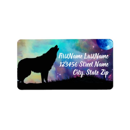Wolf Howling at the Moon Galaxy Return Address Label