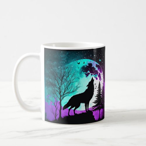 Wolf Howling at the Moon Galaxy Stars Animal Coffee Mug
