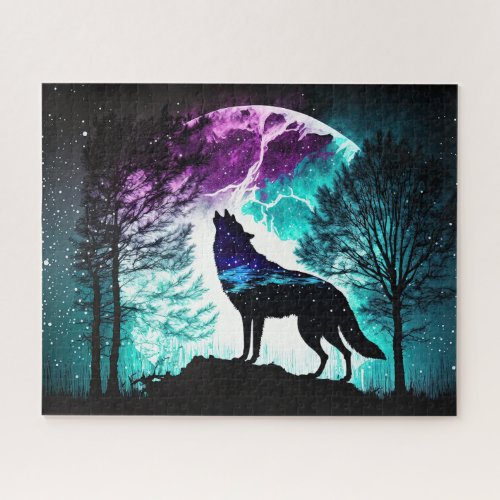 Wolf Howling at the Moon Galaxy Stars Animal Jigsaw Puzzle