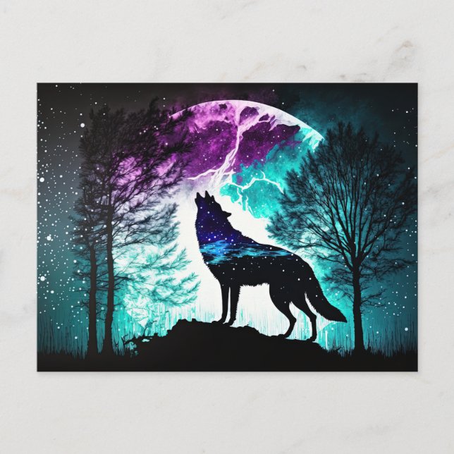 Wolf Howling at the Moon Galaxy Stars Animal Postcard (Front)