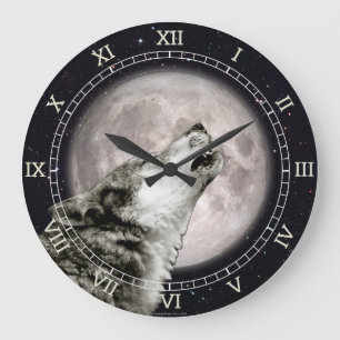 Wolf Howling at the Moon, Iconic, Wolf Art, Gothic Large Clock