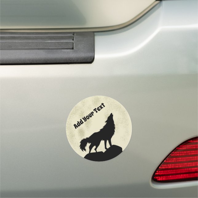Wolf Howling at the Moon Illustration Personalized Car Magnet (In Situ)