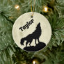 Wolf Howling at the Moon Illustration Personalized Ceramic Ornament