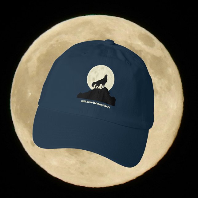 Wolf Howling at the Moon Illustration Personalized Hat (Creator Uploaded)