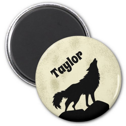 Wolf Howling at the Moon Illustration Personalized Magnet