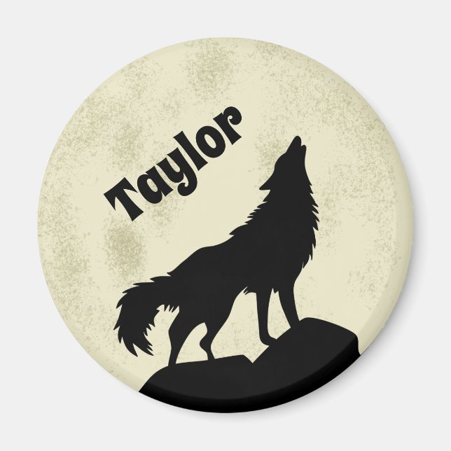 Wolf Howling at the Moon Illustration Personalized Magnet (Front)