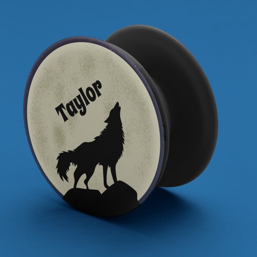 Wolf Howling at the Moon Illustration Personalized PopSocket