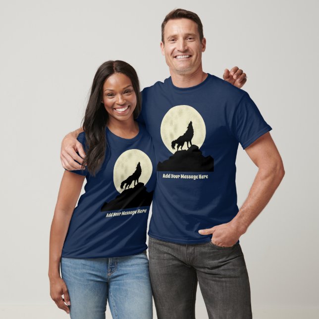 Wolf Howling at the Moon Illustration Personalized T-Shirt (Unisex)