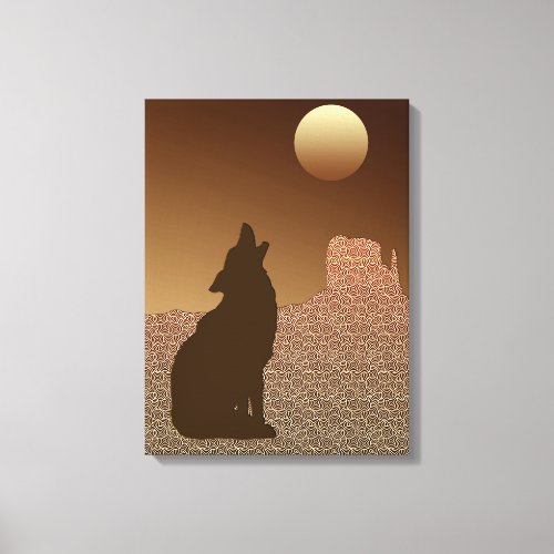 Wolf Howling at the Moon in Brown and Tan Canvas Print