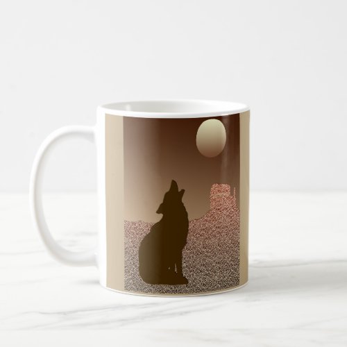 Wolf Howling at the Moon in Brown and Tan Coffee Mug