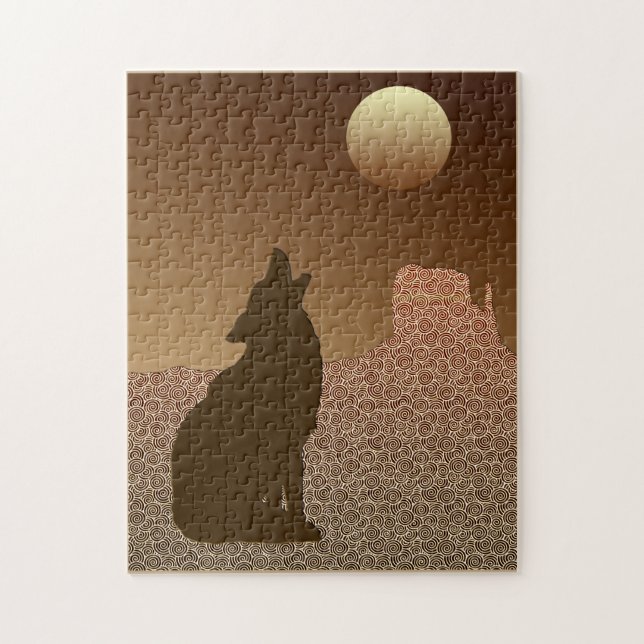 Wolf Howling at the Moon in Brown and Tan Jigsaw P Jigsaw Puzzle (Vertical)