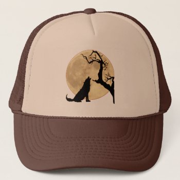 Wolf Howling At The Moon In Silhouette Hat by GrannysPlace at Zazzle