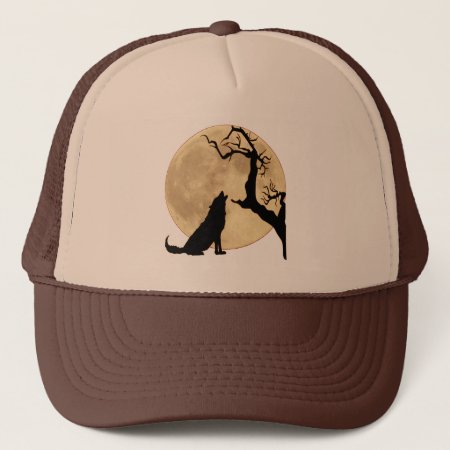 Wolf Howling At The Moon In Silhouette Hat