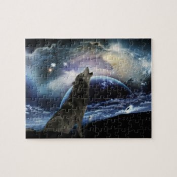 Wolf Howling At The Moon Jigsaw Puzzle by laureenr at Zazzle