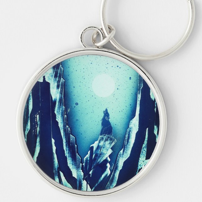 Wolf Howling at the Moon Keychain (Front)