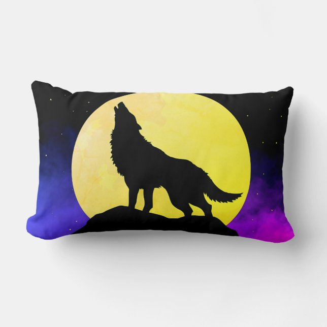 Wolf Howling at the Moon Lumbar Pillow (Front)