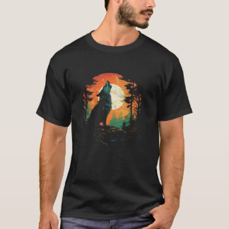 Wolf Howling At The Moon Mens National Park Wildli T-Shirt