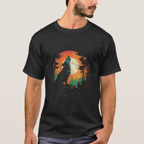 Wolf Howling At The Moon Mens National Park Wildli T_Shirt