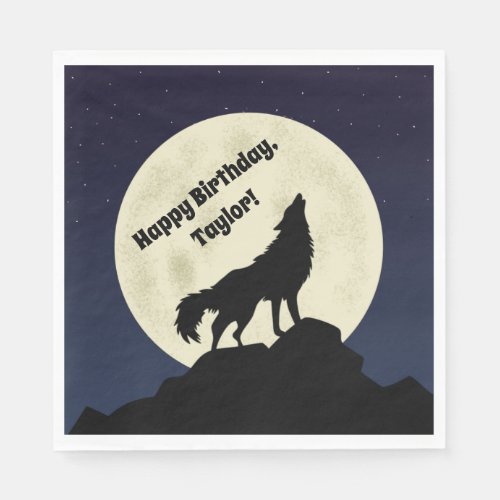 Wolf Howling at the Moon Midnight Blue Napkins