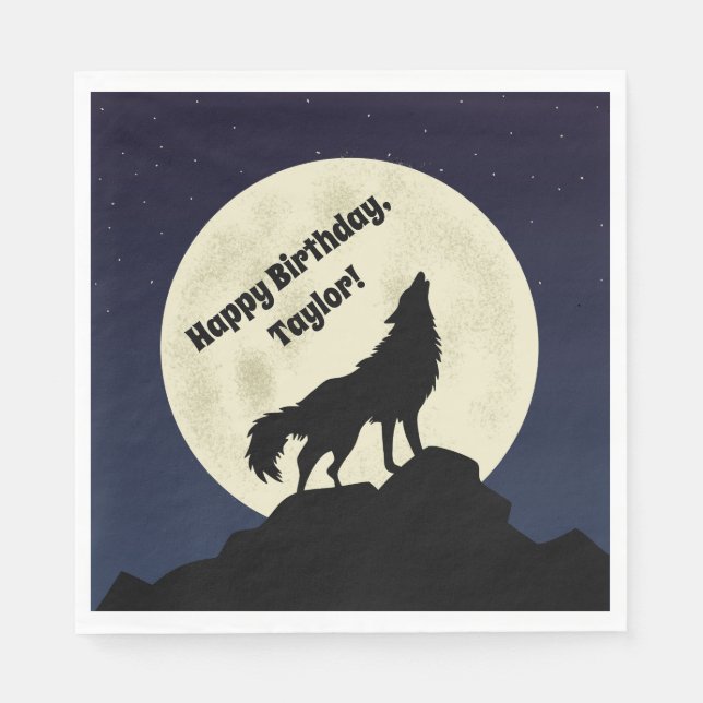 Wolf Howling at the Moon Midnight Blue Napkins (Front)