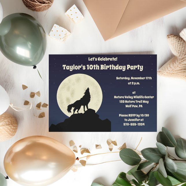 Wolf Howling at the Moon Midnight Blue Party Invitation (Creator Uploaded)