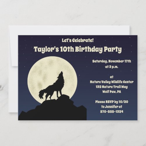 Wolf Howling at the Moon Midnight Blue Party Invitation