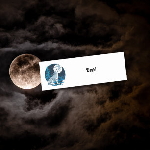 Wolf howling at the moon name tag